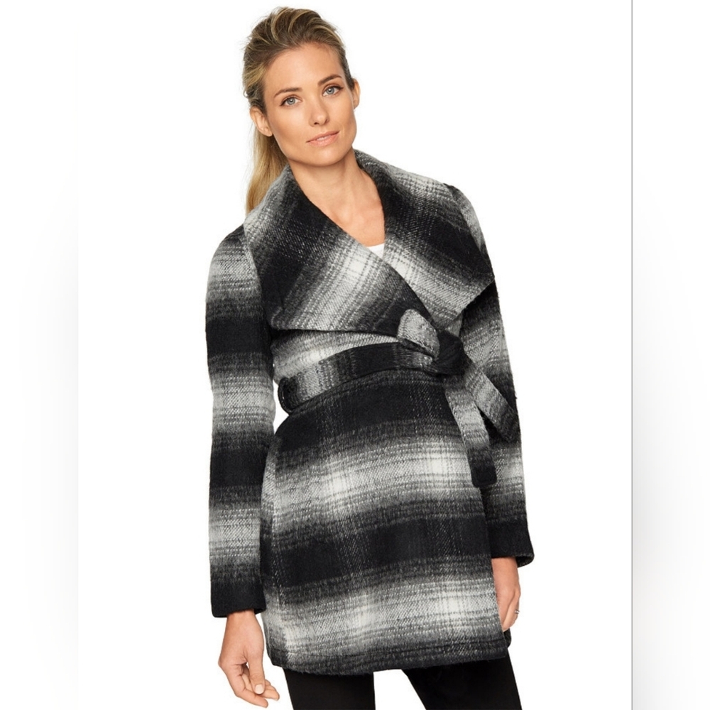 Maternity Wool Plaid Belted Coat A Pea in the Pod Medium